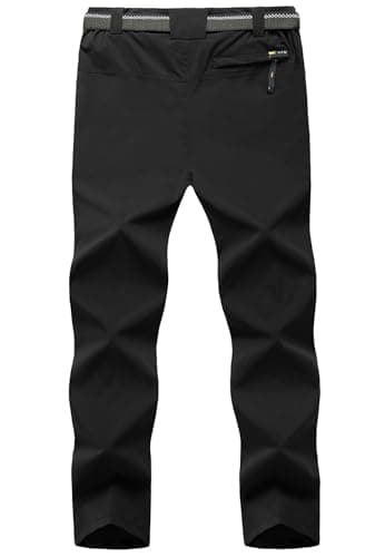 TBMPOY Men's Lightweight Hiking Pants with Belt 5 Zip Pockets Waterproof Quick-Dry Travel Fishing Work Outdoor Pants Thin Black M - Image 2
