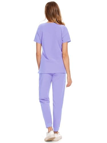 COZYFIT Medical Scrubs for Women Set - Curved V-Neck Scrub Top & Jogger Pants with 8 Pockets - Light Purple, S - Image 2