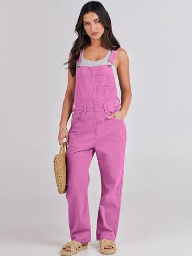 ANRABESS Overalls for Women Loose Fit Denim Overalls Adjustable Strap Jean Jumpsuit Bib Romper 2025 Fall Casual Work Outfits Hot Pink X-Small - Image 8
