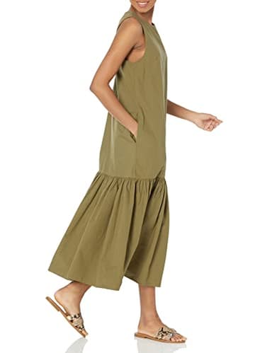 The Drop Women's Ilana Loose Sleeveless Wide-Hem Poplin Maxi Dress, Capers Olive, L - Image 4