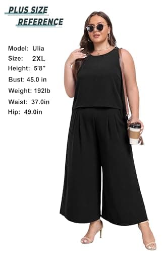 Lepunuo Women's Summer 2 Piece Outfits Sleeveless Tank Crop Top and Casual Wide Leg Pants Lounge Summer Trendy Clothes - Image 3