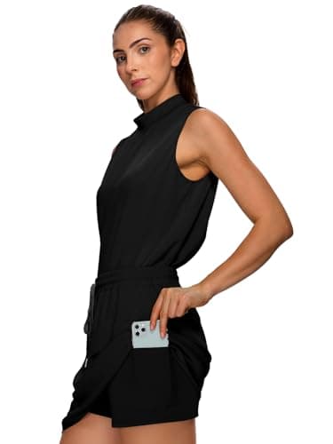 XIEERDUO Lounge Sets for Women Beach Fashion Vacation Clothes Matching 2 Piece Skirt Sets Summer Cruise Travel Vacation Airport Outfits Resort Wear 2025 Mock Neck Sleeveless Tops Tennis Skirt Black M - Image 4