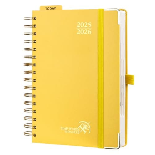 POPRUN Academic Daily Planner 2025-2026 One Page A Day - [5.75" x 8.5"- Spiral Hard Cover], Appointment Book (July 2025 - June 2026) with Monthly Calendar - Light Yellow - Image 1