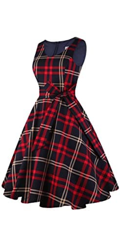 Dressever Women's 50s 60s Vintage Sleeveless Cocktail Party Dress with Pockets Red Plaid XL - Image 3