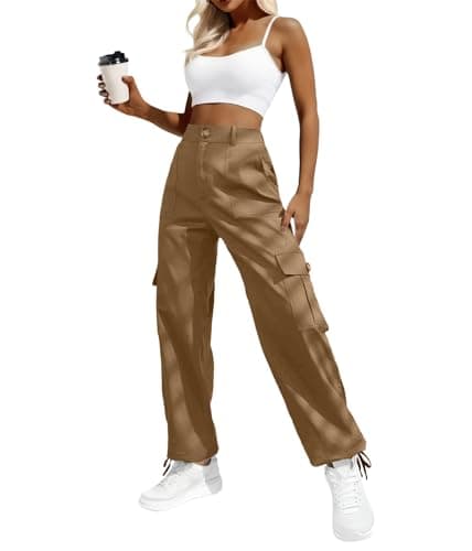 Lepunuo Cargo Pants Tactical Hiking Pants for Women Stretchy Waist Brown - Image 1