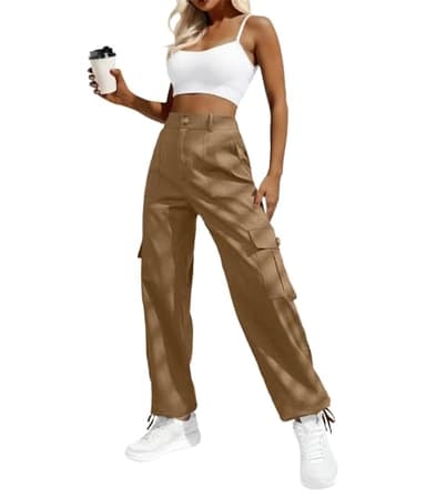 Lepunuo Cargo Pants Tactical Hiking Pants for Women Stretchy Waist Brown - Image 1