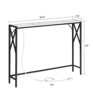 MAHANCRIS Sofa Table with Charging Station, 39.4” Narrow Entryway Console Table, Slim Hallway CouchTable, for Entrance, Foyer, Living Room, Hallway, Marble CTHM151E01 - Image 3