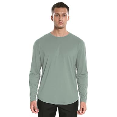 netdraw Men's Ultra Soft Bamboo Viscose T-Shirt Curve Hem Lightweight Cooling Long Sleeve Shirt (Sage/White, Medium) - Image 2