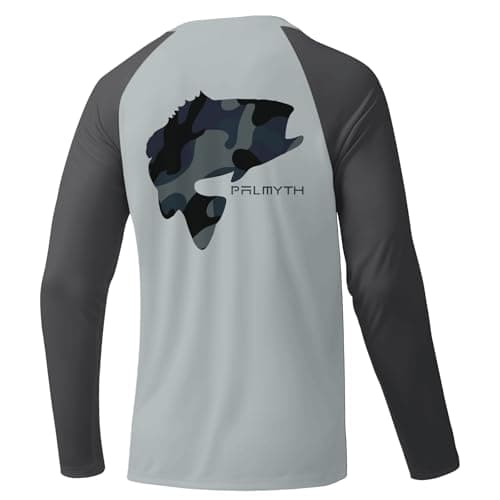 Palmyth Fishing Shirts for Mens, Performance Mens Fishing Shirt Long Sleeve Sun Protection UV UPF 50+ T-Shirts Quick Dry Largemouth Bass Charcoal/Gray 2XL - Image 1