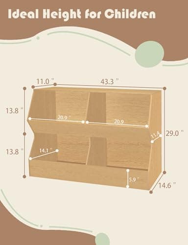 DINZI LVJ Kids Bookshelf, Toy Storage Organizer, Wooden Toy Storage Cabinet, 4 Cubby Children Bookcase, 43.3" L Toddler Book Shelf for Bedroom, Nursery, Hallway, School, Natural - Image 3