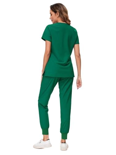 COZYFIT Scrubs for Women Set - Stretch V-Neck Scrub Top & Jogger Pant with 8 Pockets, Yoga Waistband, Anti Wrinkle, Slim Fit Women Scrubs - Image 2