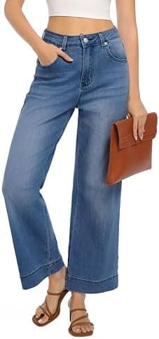 Womens High Waisted Stretchy Jeans - Wide Leg, Baggy, Loose, Trendy Jeans for Women - Image 4