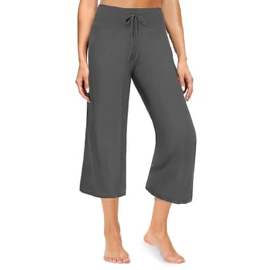 ZOOSIXX Soft Black Pajama Pants for Women, Wide Leg Comfy Casual Lounge Yoga Capri Pants 22'' / 30'' - Image 1