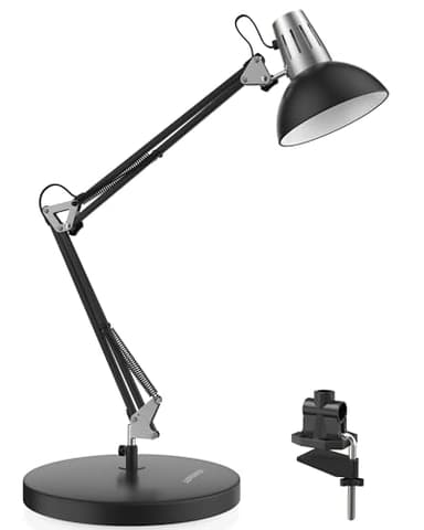 LEPOWER Metal Desk Lamp, Adjustable Goose Neck Architect Table Lamp with On/Off Switch, Swing Arm Desk Lamp with Clamp, Eye-Caring Reading Lamp for Bedroom, Study Room &Office (Black) - Image 1