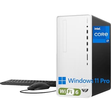 HP Pavilion Tower Desktop Computer, Intel 8-Core i7-10700F up to 4.8GHz, 32GB DDR4 RAM, 1TB PCIe SSD, GeForce GT 610 2GB, WiFi 6, Bluetooth, RJ-45, Type-C, KB & Mouse, White, Windows 11 Pro, Tichang - Image 1