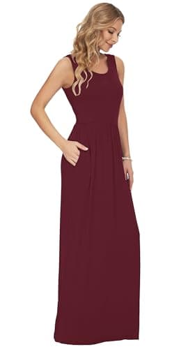 AUSELILY Women's Summer Sleeveless Loose Maxi Dress Casual Long Dresses with Pockets 2025 New (XL,Wine Red) - Image 4