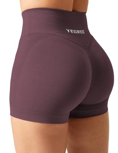 YEOREO Workout Shorts Women Scrunch 3.5" Seamless V Waist Amplify Shorts Sport Gym Shorts Rose Medium - Image 1