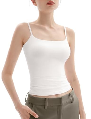 PUMIEY White Tank Top for Women Square Neck Spaghetti Straps Sleeveless Summer Tops, Splashed White Small - Image 1