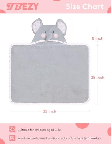 TBEZY Baby Hooded Towel with Unique Animal Design Ultra Soft Thick Cotton Bath Towel for Newborn (Elephant) - Image 2