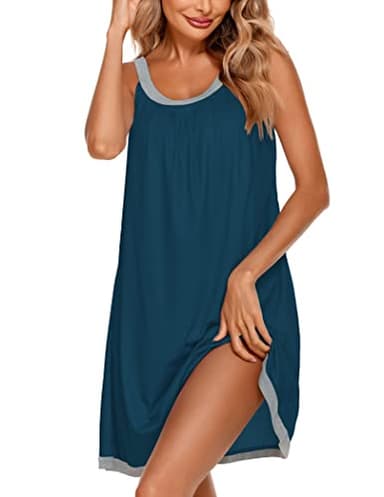 Ekouaer Women's Nightgown Sleeveless Sleepwear Comfy Sleep Shirt Pleated Scoopneck Nightshirt (Blue, Large) - Image 1