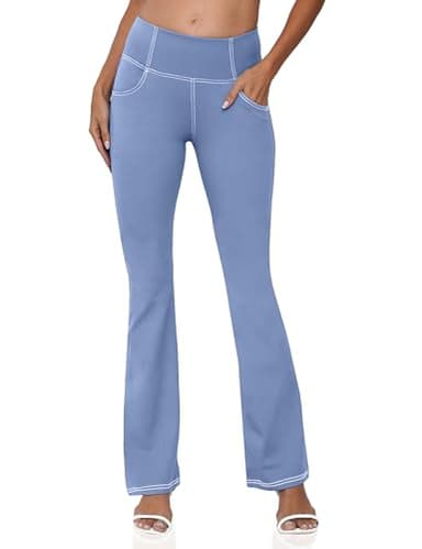 CHANLEED Women's Bootcut Yoga Pants, Flare Leggings with Pockets High Waist Causal Dress Pants Petite/Regular/Tall（Light Blue-S） - Image 2