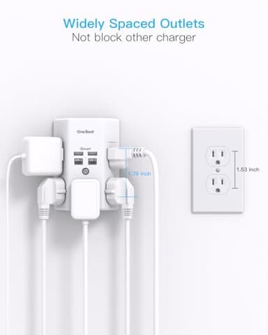 One Beat 1680J 3 Side Power Strip Multi Plug Expander, Surge Protector, 5 Outlets Extender, 4 USB Ports (USB C), Wall Mount Charger, Outlet Splitter Adapter for Home, Travel, Office, ETL Listed, White - Image 7