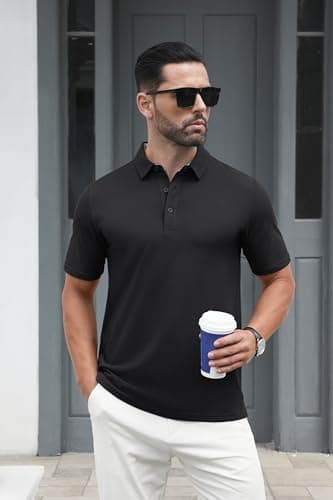 MAGCOMSEN Men's Polo Shirts Short Sleeve Golf Shirts Black Shirt Cotton Polo Shirts Classic Fit Tennis Polo Summer Casual Collared Shirt T Black, 2XL - Image 2