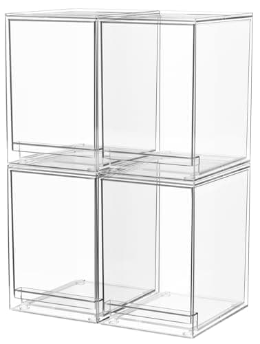 A-LuGei 【𝟰𝗣𝗖𝗦】 Acrylic Stackable Storage Drawers, 8.7" H Makeup Organizer, Bathroom Organizer and Storage, Plastic Storage Bins for Kitchen Cabinet Pantry Medicine Fridge - Image 1