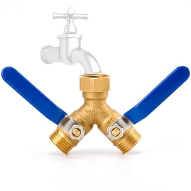 Feeloco Hose Splitter 2 Way,Heavy Duty Brass Garden Hose Splitter with Stainless Steel Long Handle,High Flow Water Spigot Adapter Y Valves,Solid Hose Bib Connector 3/4", Outdoor Faucet Splitter - Image 1