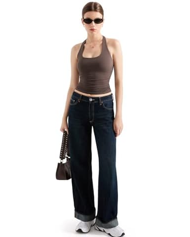 SUUKSESS Women Halter Tank Tops Double Lined Basic Backless Y2K Trendy Going Out Tops (Brown,S) - Image 6