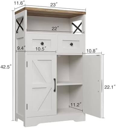 Farmhouse White Storage Cabinet with Doors and Drawers, Freestanding Kitchen Pantry Cabinet, Floor Storage Cabinet Hutch Cupboard for Kitchen/Laundry/Living Room/Bedroom - Image 4