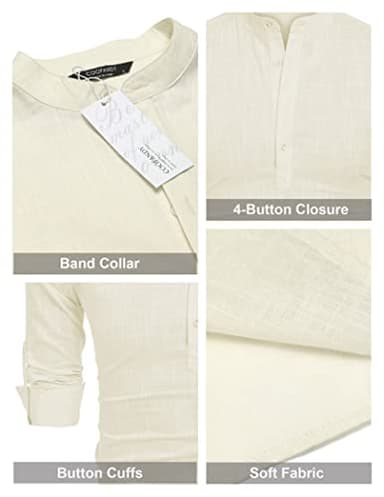 COOFANDY Men's Linen T-Shirts Long Sleeve Casual Beach T-Shirts Lightweight Summer Tops for Men Beige - Image 5