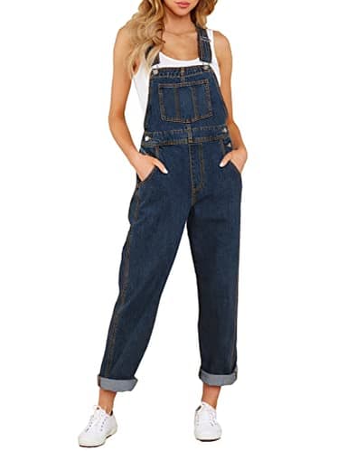 luvamia Women's Casual Adjustable Denim Bib Overalls Jeans Pants Fashion Loose Overall Jumpsuits Royal Blue Size Large - Image 1