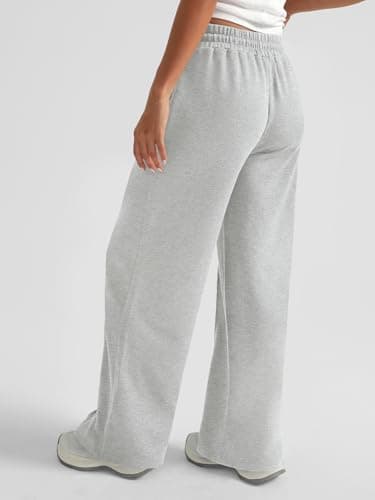 AUTOMET Womens Wide Leg Sweatpants Flare Lightweight Baggy Straight Leg Pants Oversized Joggers Fall Fashion 2025 Gray XS - Image 4