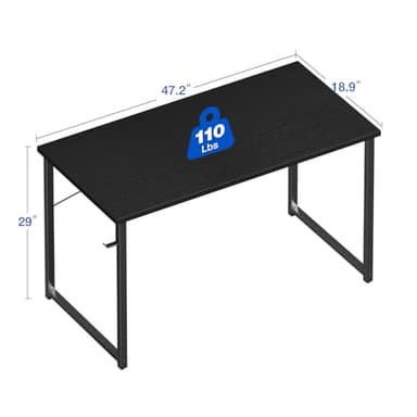ODK 48 Inches Computer Desk for Small Spaces, Study Table for Home Office, Writing Desk with Headphone Hooks, Black - Image 3