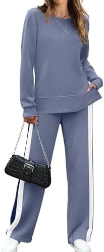 OFEEFAN Women's 2 Piece Lounge Set Travel Airport Outfits Side Slit Tracksuit Wide Leg Loungewear Baggy Comfy Sweatsuit S-3XL - Image 3