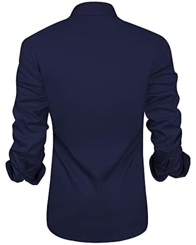J.VER Mens Dress Shirts Stretch Wrinkle Free Button Down Shirt Business Casual Long Sleeve Stylish Tops for Wedding Party Prom Navy Blue Medium - Image 2