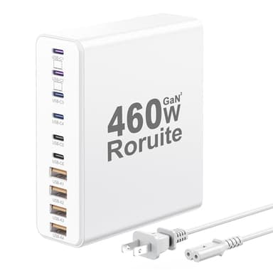 460W USB C Charger Block, 10-Port USB Charging Station GaN III PD Charger Type C & USB A, Dual 65W PC Laptop Fast Adapter for MacBook Pro/Air, iPhone, iPad, DELL, Samsung Galaxy, Android - White - Image 1