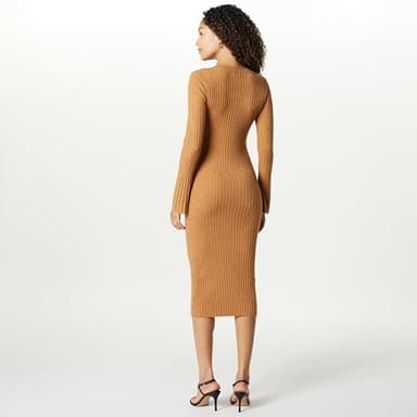 The Drop Women's Fernanda Bell Sleeve Ribbed Sweater Dress, Camel, 4X, Plus Size - Image 2