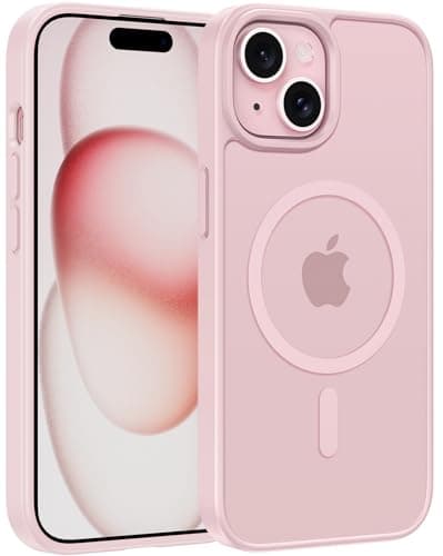 FNTCASE for iPhone 15 Case: for iPhone 14 & iPhone 13 Case | Magnetic Frosted Translucent Slim Shockproof Cell Phone Cover | Military Grade Protection Drop Proof Tough Protective Cases - LightPink - Image 1