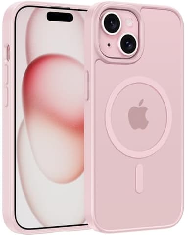 FNTCASE for iPhone 15 Case: for iPhone 14 & iPhone 13 Case | Magnetic Frosted Translucent Slim Shockproof Cell Phone Cover | Military Grade Protection Drop Proof Tough Protective Cases - LightPink - Image 1
