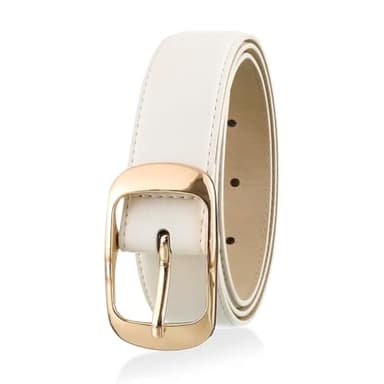 RISANTRY Womens White Belts for Jeans, Leather Dress Belts for Women Dressy, Ladies White Fashion Waist Belt for Pants - Image 2