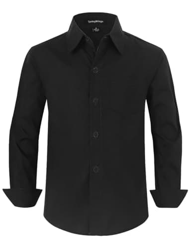 Spring&Gege Boys' Long Sleeve Dress Shirts Formal Uniform Poplin Solid, Black, U.S.Size 14 - Image 1