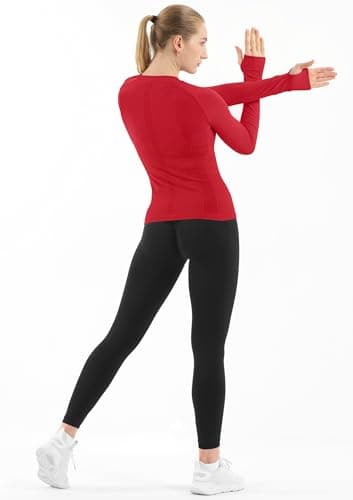 MathCat Seamless Workout Shirts for Women Long Sleeve Yoga Tops Sports Running Shirt Breathable Athletic Top Slim Fit Red - Image 3