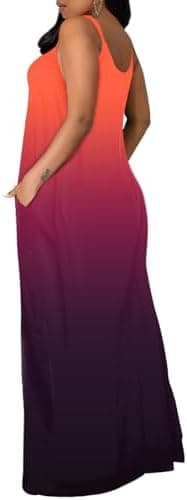 OFEEFAN Women's Maxi Dresses Summer Spaghetti Strap Dress with Pockets - Image 5