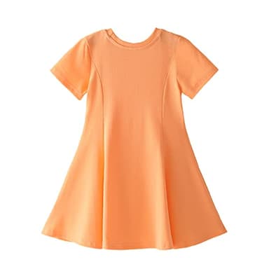 Little Girls Short Sleeve Swing Dress Kids A-Line Skater Twirl Summer Casual Dresses (Orange,4T) - Image 2