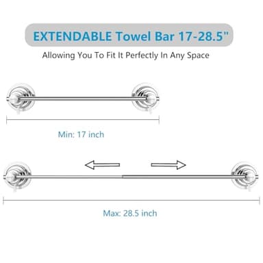 BOPai Extendable Suction Cup Towel Bar 17-28.5", Removeable Shower Door Mat Rod, Chrome - Image 2