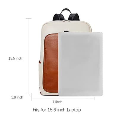 BOSTANTEN Leather Laptop Backpack for Women,15.6 inch Computer Backpack Purse College Daypack Work Travel Bag Beige-brown - Image 4