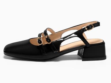 Coutgo Womens Mary Jane Chunky Low Heels Slingback Pumps Closed Square Toe Wedding Dress Shoes, Black, Size 8 - Image 6
