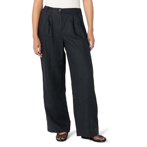 The Drop Women’s Amalia Relaxed Pleated Trousers, Black Linen, XL - Image 1